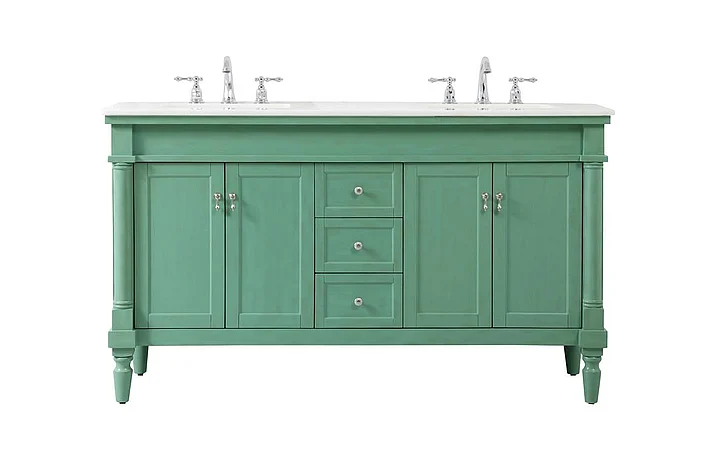 Elegant 60 In. Double Bathroom Vanity in Vintage Mint VF13060DVM