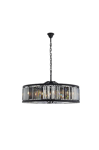 Elegant Chelsea 10 Light Matte Black Chandelier Silver Shade (Grey) Royal Cut Crystal 1233G43MB-SS/RC
