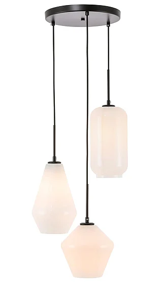 Elegant Gene 3 Light Black and Frosted White Glass Pendant LD2269BK
