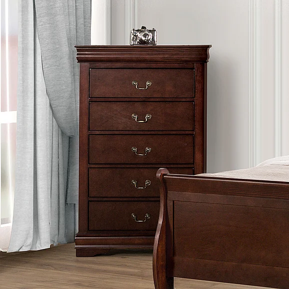 Dark Cherry Finish Chest 1Pc Bracket Legs Dust Proof Case Hanging Drawers Pull English Dovetail Drawers