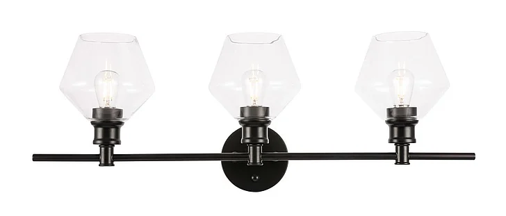 Elegant Gene 3 Light Black and Clear Glass Wall Sconce LD2316BK