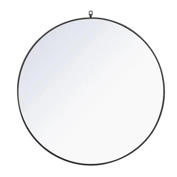 Elegant Metal Frame Round Mirror with Decorative Hook 42 In. Black Finish MR4064BK