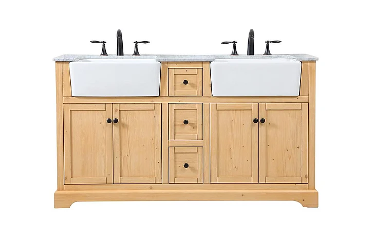 Elegant 60 In. Double Bathroom Vanity in Natural Wood VF60260DNW