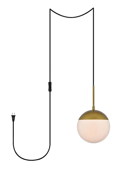 Elegant Eclipse 1 Light Brass Plug in Pendant with Frosted White Glass LDPG6030BR