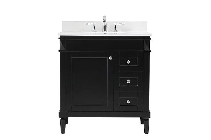 Elegant 32 In. Single Bathroom Vanity in Black with Backsplash VF31832BK-BS