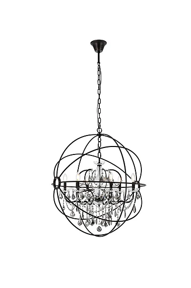 Elegant Geneva 6 Light Dark Bronze Chandelier Silver Shade (Grey) Royal Cut Crystal 1130D32DB-SS/RC