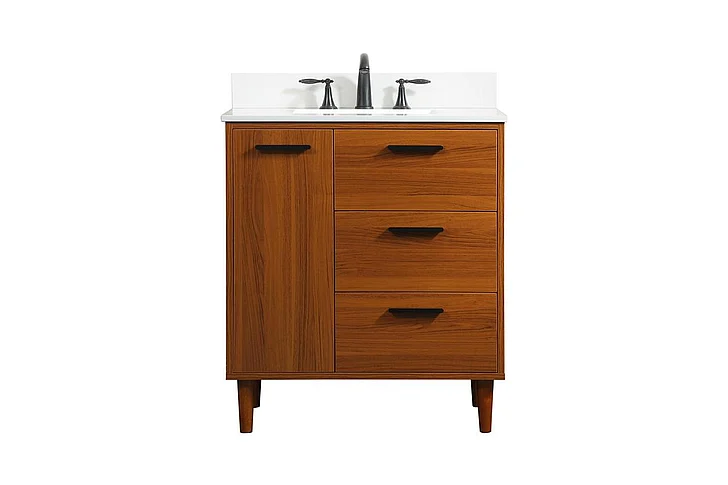 Elegant 30 In. Bathroom Vanity in Teak with Backsplash VF47030MTK-BS