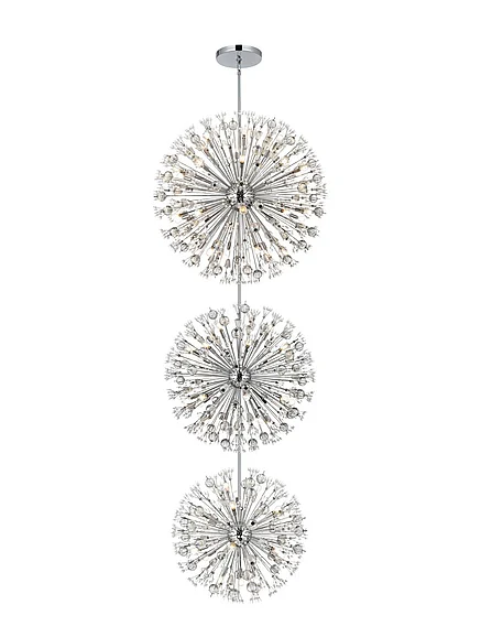 Elegant Vera 44 In. Three Tiers Crystal Starburst Chandelier in Chrome 2500G44L3C