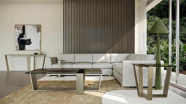 Caracole Counter Balance 2pc Occasional Living Room Set in Brushed Gold