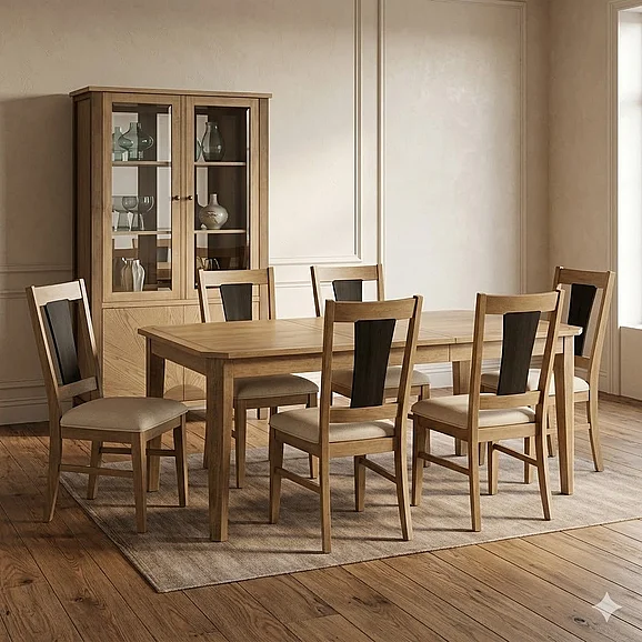 Finn & Louise (Lineage) Sun Haven 7pc Rectangular Dining Room Set in Oak