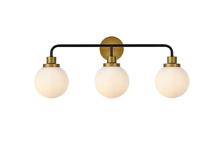 Elegant Hanson 3 Lights Bath Sconce in Black with Brass with Frosted Shade LD7034W28BRB
