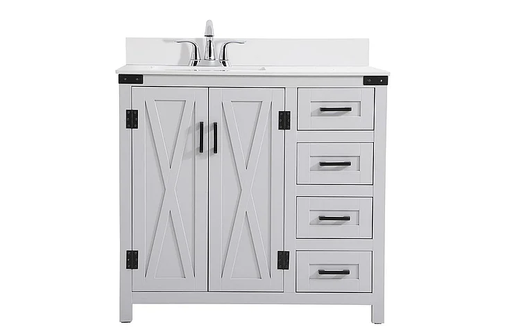 Elegant 36 In. Bathroom Vanity in Grey with Backsplash VF90236GR-BS