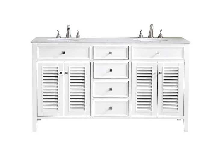 Elegant 60 In. Double Bathroom Vanity Set in White VF-1042