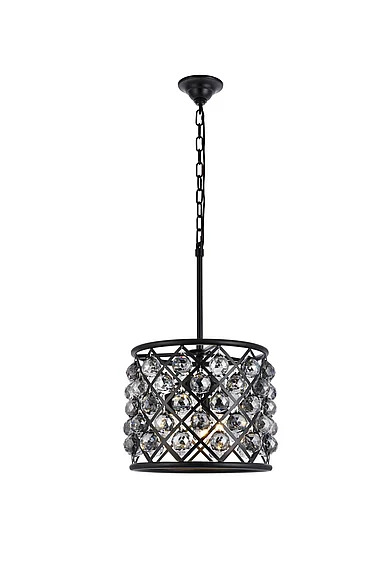 Elegant Madison 4 Light Matte Black Pendant Silver Shade (Grey) Royal Cut Crystal 1206D14MB-SS/RC
