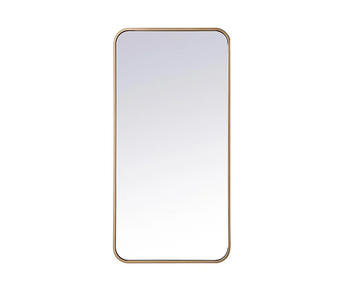 Elegant Soft Corner Metal Rectangular Mirror 18X36 In. in Brass MR801836BR