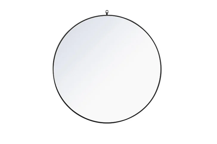 Elegant Metal Frame Round Mirror with Decorative Hook 48 In. Black Finish MR4067BK
