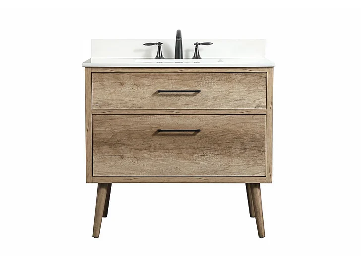 Elegant 36 In. Single Bathroom Vanity in Natural Oak with Backsplash VF41036NT-BS