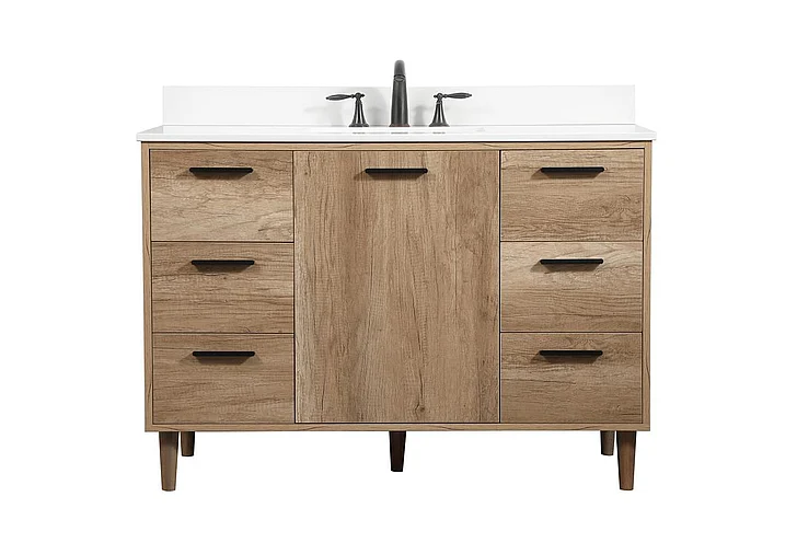Elegant 48 In. Single Bathroom Vanity in Natural Oak with Backsplash VF47048NT-BS