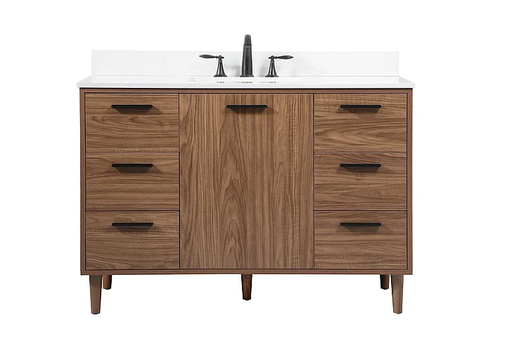 Elegant 48 In. Single Bathroom Vanity in Walnut Brown with Backsplash VF47048WB-BS