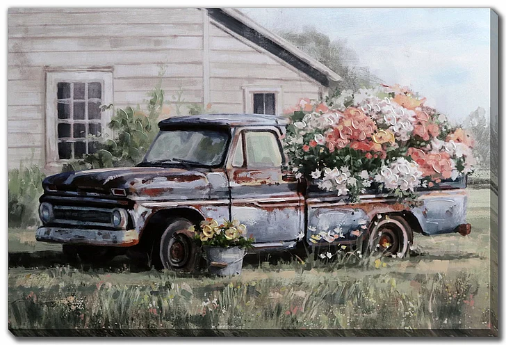 Streamline Art Blue Truck With Blooms E771689