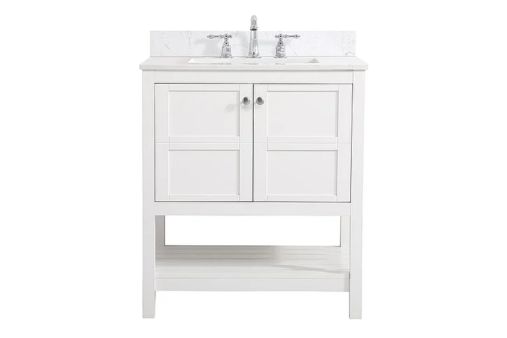 Elegant 30 In. Single Bathroom Vanity in White with Backsplash VF16430WH-BS