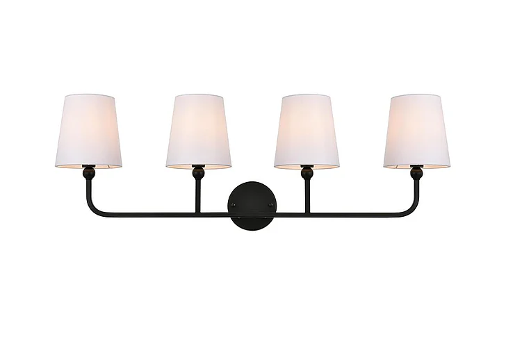 Elegant Colson 4 Light Black and Clear Bath Sconce LD7322W36BLK