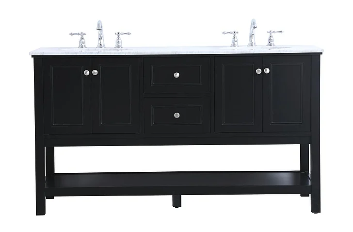 Elegant 60 In. Double Sink Bathroom Vanity Set in Black VF27060BK