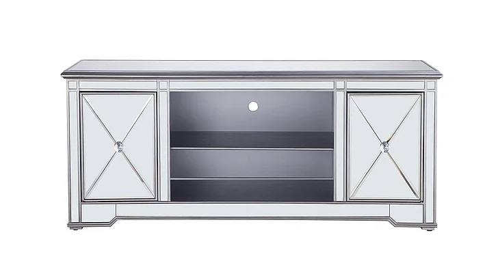 Elegant 60 In. Mirrored TV Stand in Antique Silver MF601S CLOSEOUT