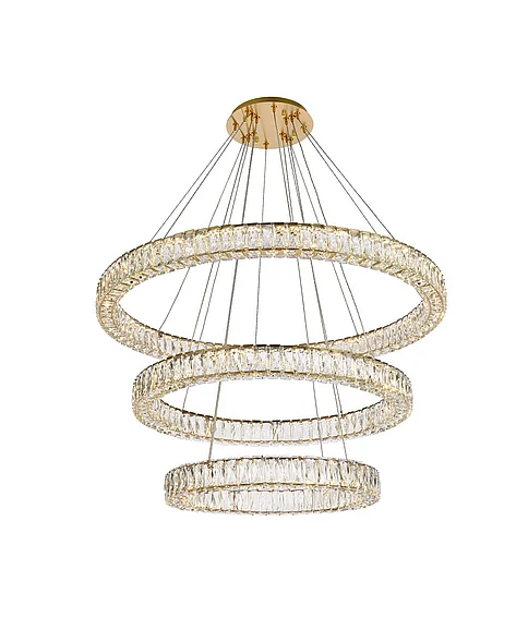 Elegant Monroe 41 In. Led Triple Ring Chandelier in Gold 3503G41LG
