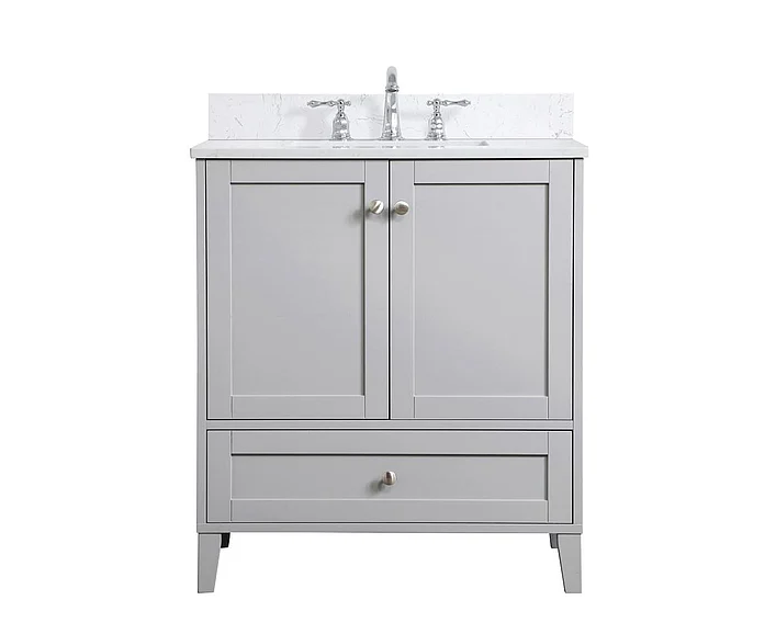 Elegant 30 In. Single Bathroom Vanity in Grey with Backsplash VF18030GR-BS