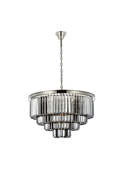Elegant Sydney 17 Light Polished Nickel Chandelier Silver Shade (Grey) Royal Cut Crystal 1231D32PN-SS/RC
