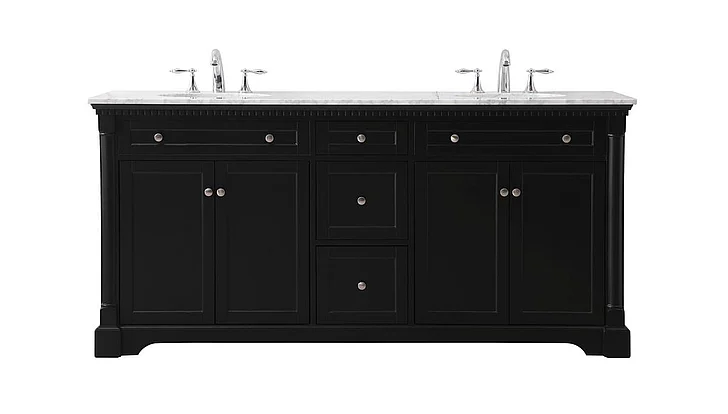 Elegant 72 In. Double Bathroom Vanity Set in Black VF53072DBK