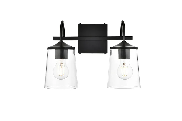 Elegant Avani 2 Light Black and Clear Bath Sconce LD7313W14BLK