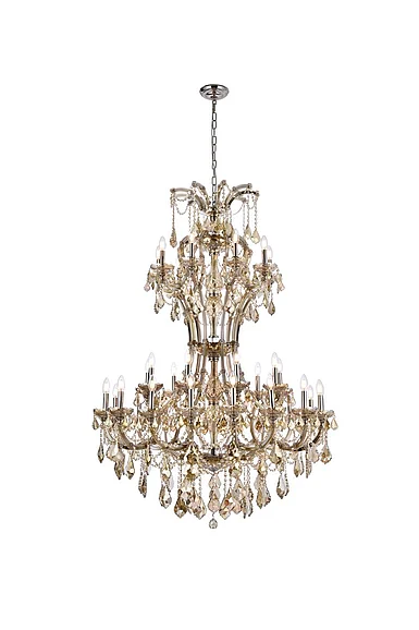 Elegant Maria Theresa 36 Light Golden Teak Chandelier Golden Teak (Smoky) Royal Cut Crystal 2800D46GT-GT/RC