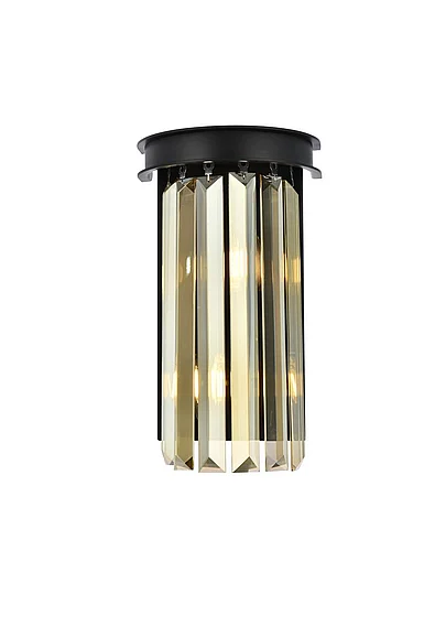 Elegant Sydney 2 Light Matte Black Wall Sconce Golden Teak (Smoky) Royal Cut Crystal 1238W8MB-GT/RC
