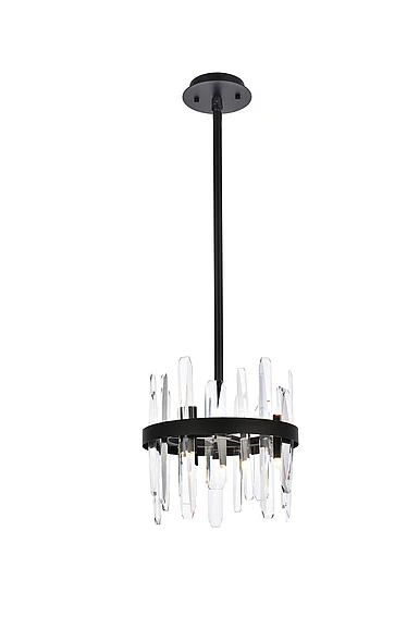 Elegant Serena 12 In. Crystal Round Pendant in Black 2200D12BK