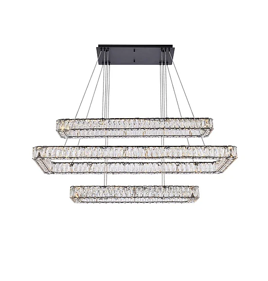Elegant Monroe 50 In. Led Triple Rectangle Pendant in Black 3504G50L3BK