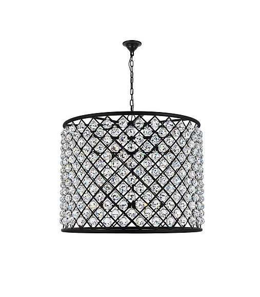 Elegant Madison 12 Light Matte Black Chandelier Clear Royal Cut Crystal 1206D35MB/RC