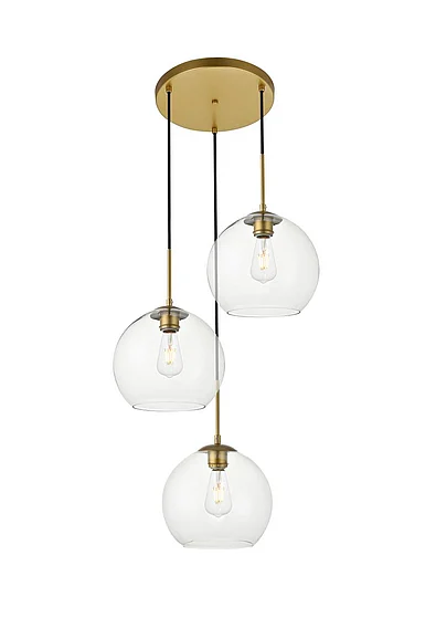 Elegant Baxter 3 Lights Brass Pendant with Clear Glass LD2214BR