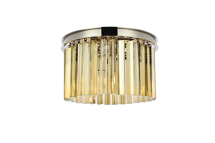 Elegant Sydney 3 Light Polished Nickel Flush Mount Golden Teak (Smoky) Royal Cut Crystal 1208F16PN-GT/RC