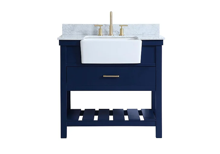 Elegant 36 In. Single Bathroom Vanity in Blue with Backsplash VF60136BL-BS