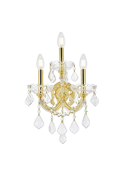 Elegant Maria Theresa 3 Light Gold Wall Sconce Clear Royal Cut Crystal 2800W3G/RC