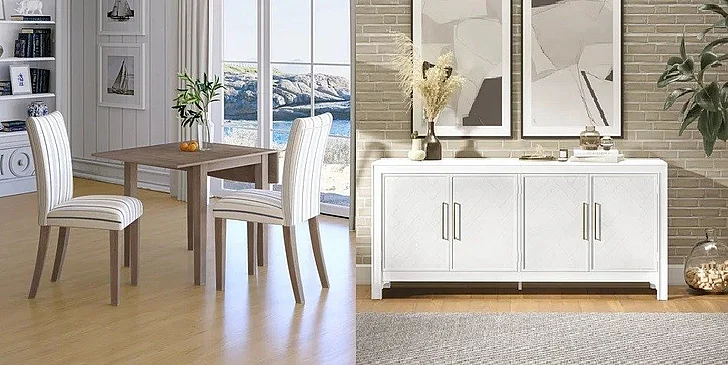 Jofran Eastern Tides 4pc Drop Leaf Dining Table Set in Bisque