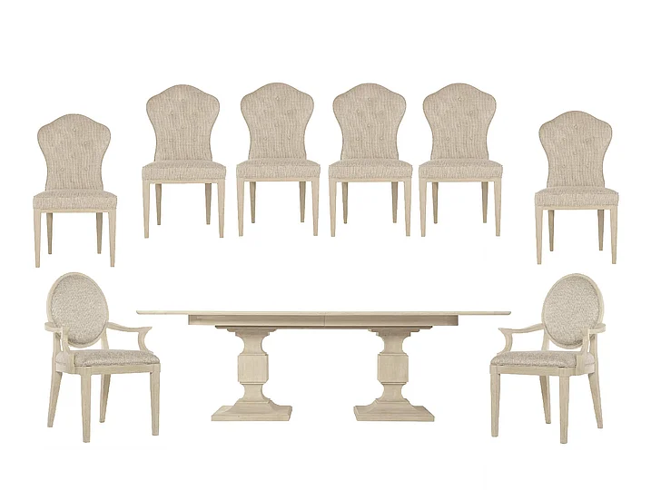 Bernhardt East Hampton 9pc Rectangular Dining Room Set in Cerused Linen - SET B