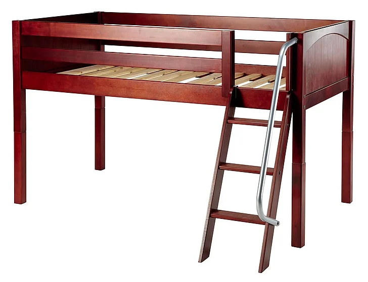 Maxtrix Bare Bone Twin Size Low Loft (Low/Low) Panel Bed with Angle Ladder in Chestnut EASY RIDERCP