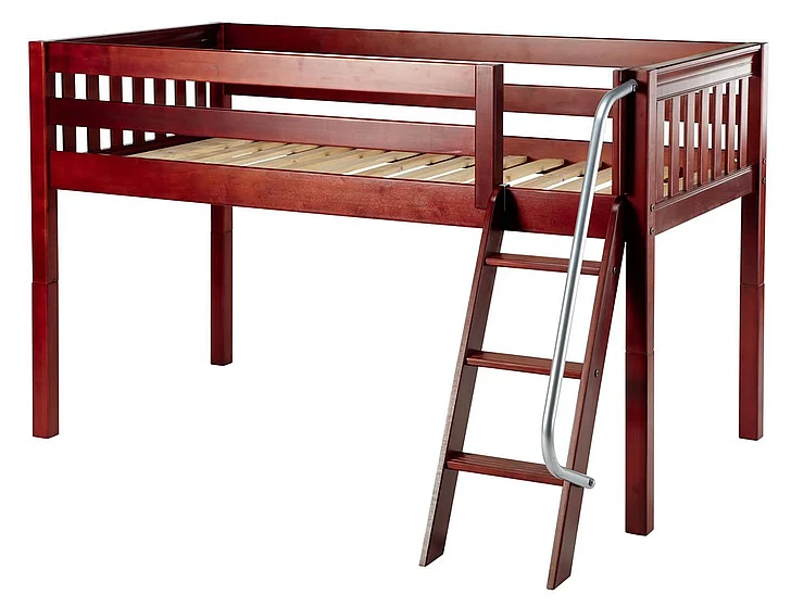 Maxtrix Bare Bone Twin Size Low Loft (Low/Low) Slat Bed with Angle Ladder in Chestnut EASY RIDERCS