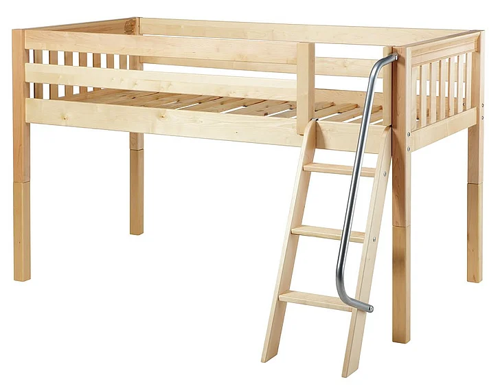 Maxtrix Bare Bone Twin Size Low Loft (Low/Low) Slat Bed with Angle Ladder in Natural EASY RIDERNS