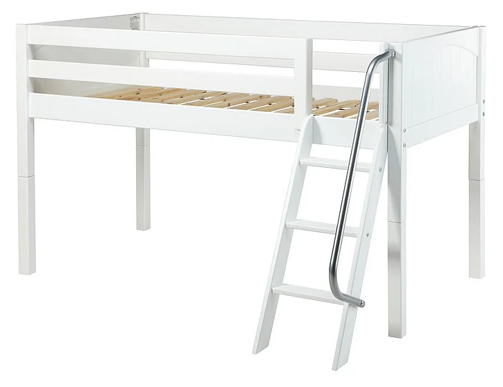 Maxtrix Bare Bone Low Loft (Low/Low) Panel Bedroom Set in White (Angle Ladder)