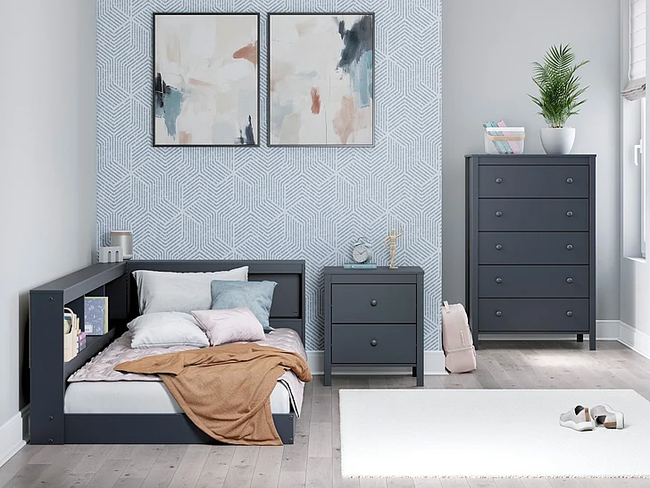 Simmenfort 6-Piece Bookcase Storage Bedroom Set in Navy Blue