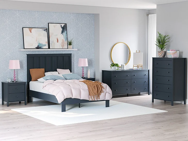 Simmenfort 6-Piece Panel Platform Bedroom Set in Navy Blue